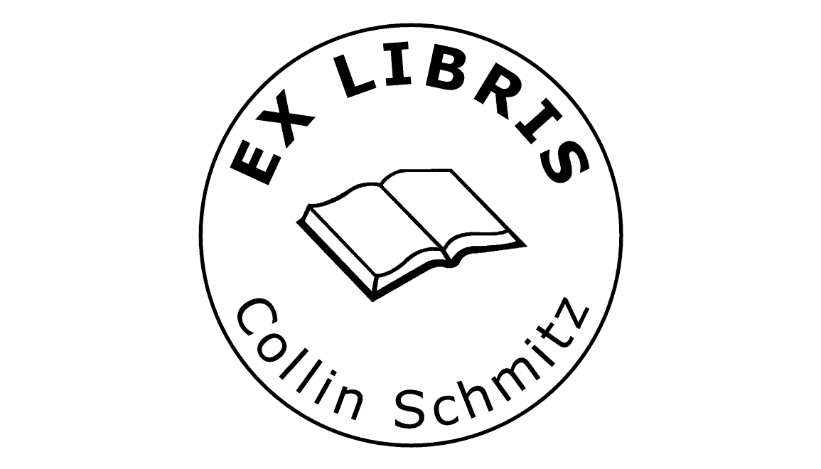 Ex-Libris-Stempelabdruck mit Buch und Namen